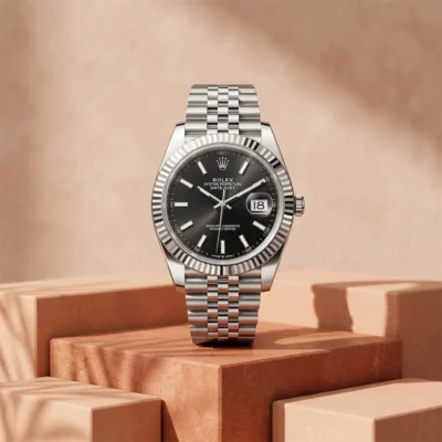 Rolex DATEJUST Black with 2 color strap – men