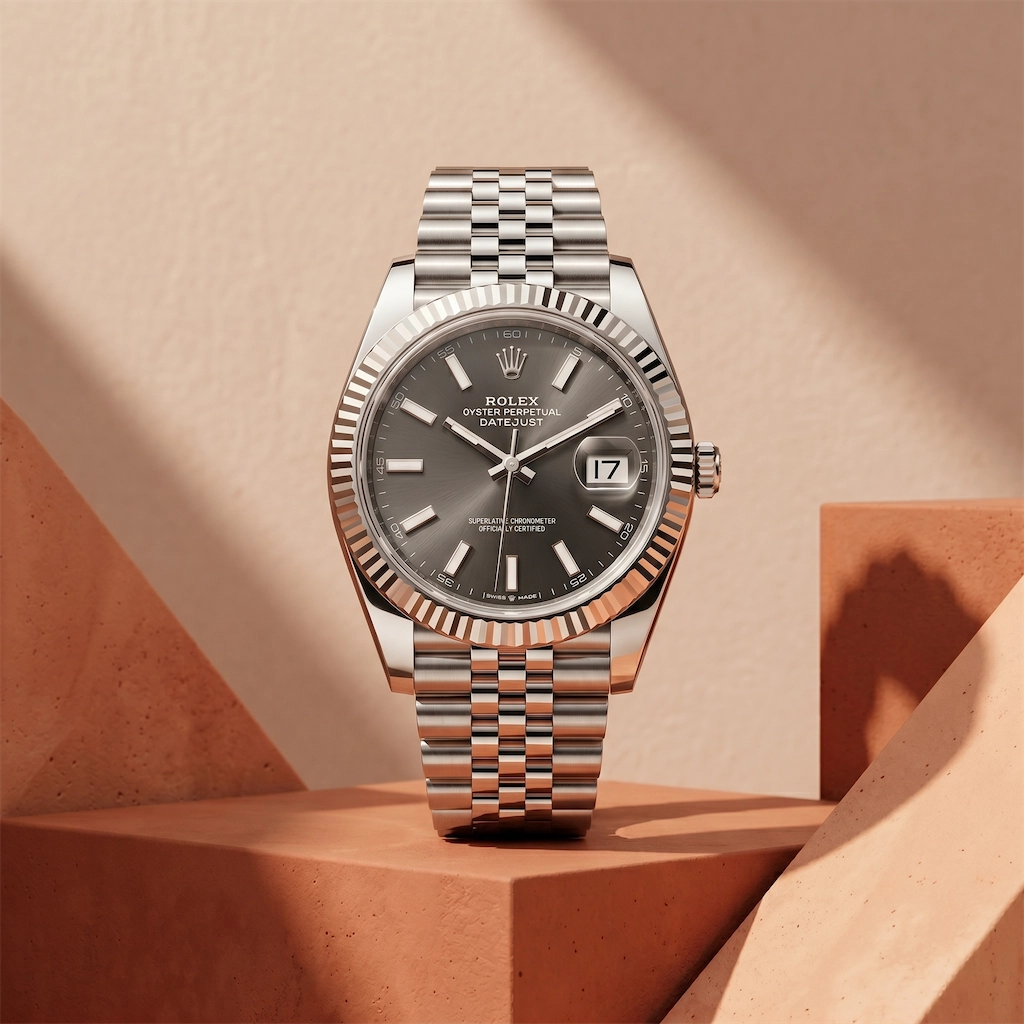 Rolex DATEJUST Black with silver strap– men