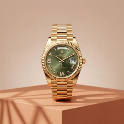 Rolex DATEJUST light green with gold strap - Women