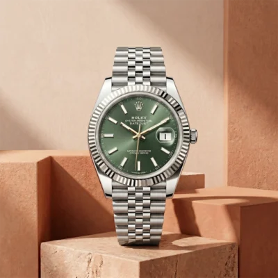 Rolex DATEJUST Green with silver strap – men